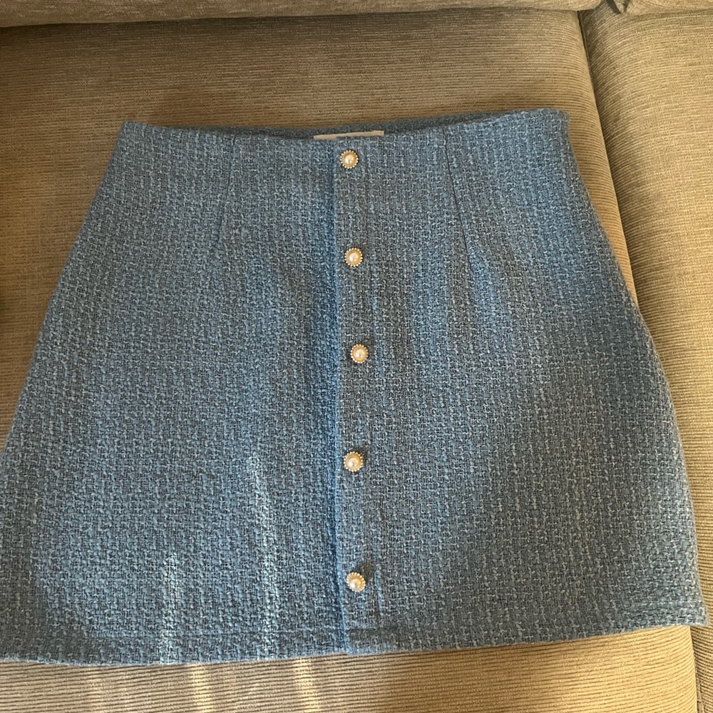 All in Favor Textured Blue Mini Skirt